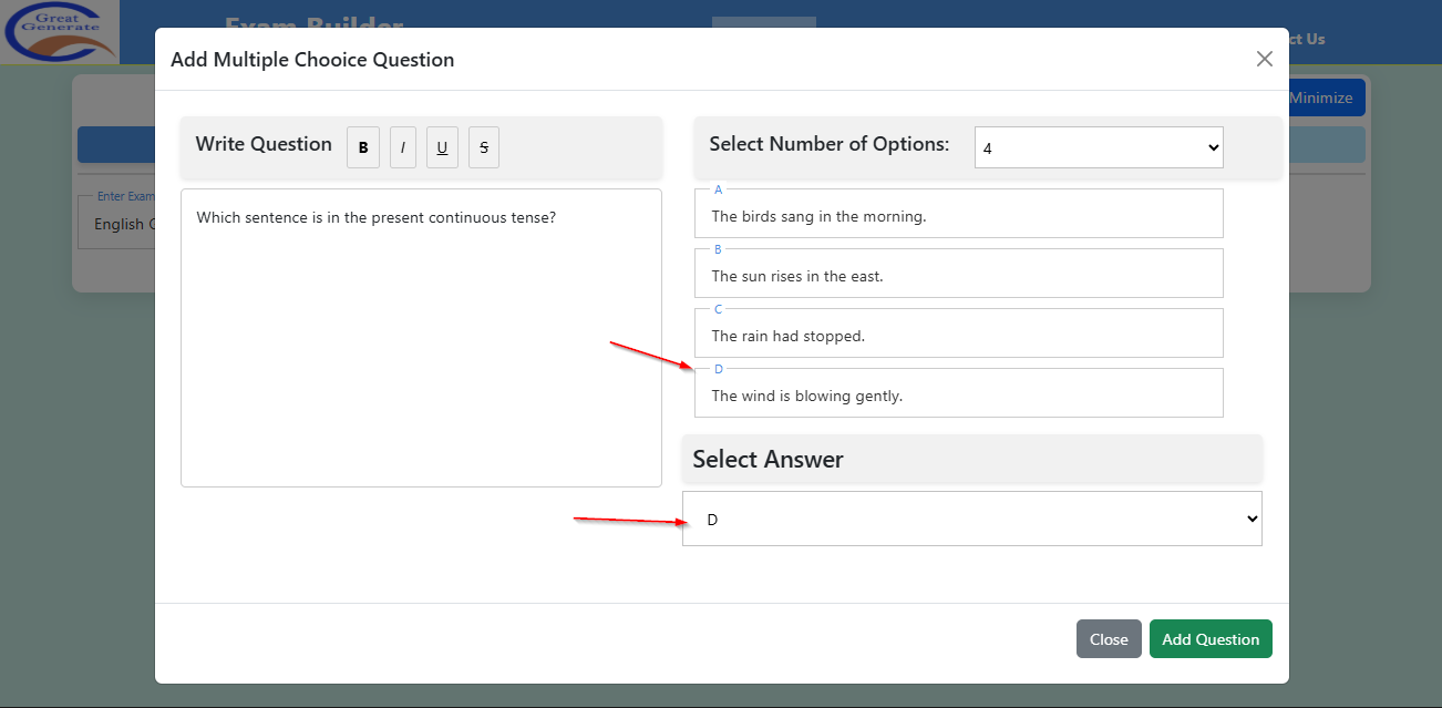Adding an MCQ