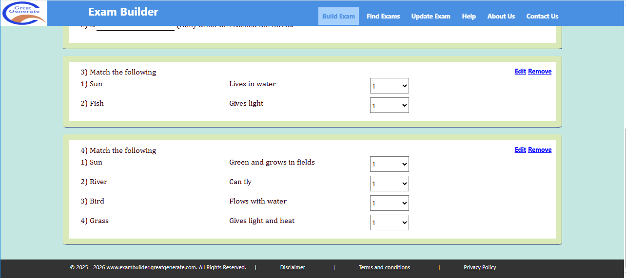 Added match-the-following question